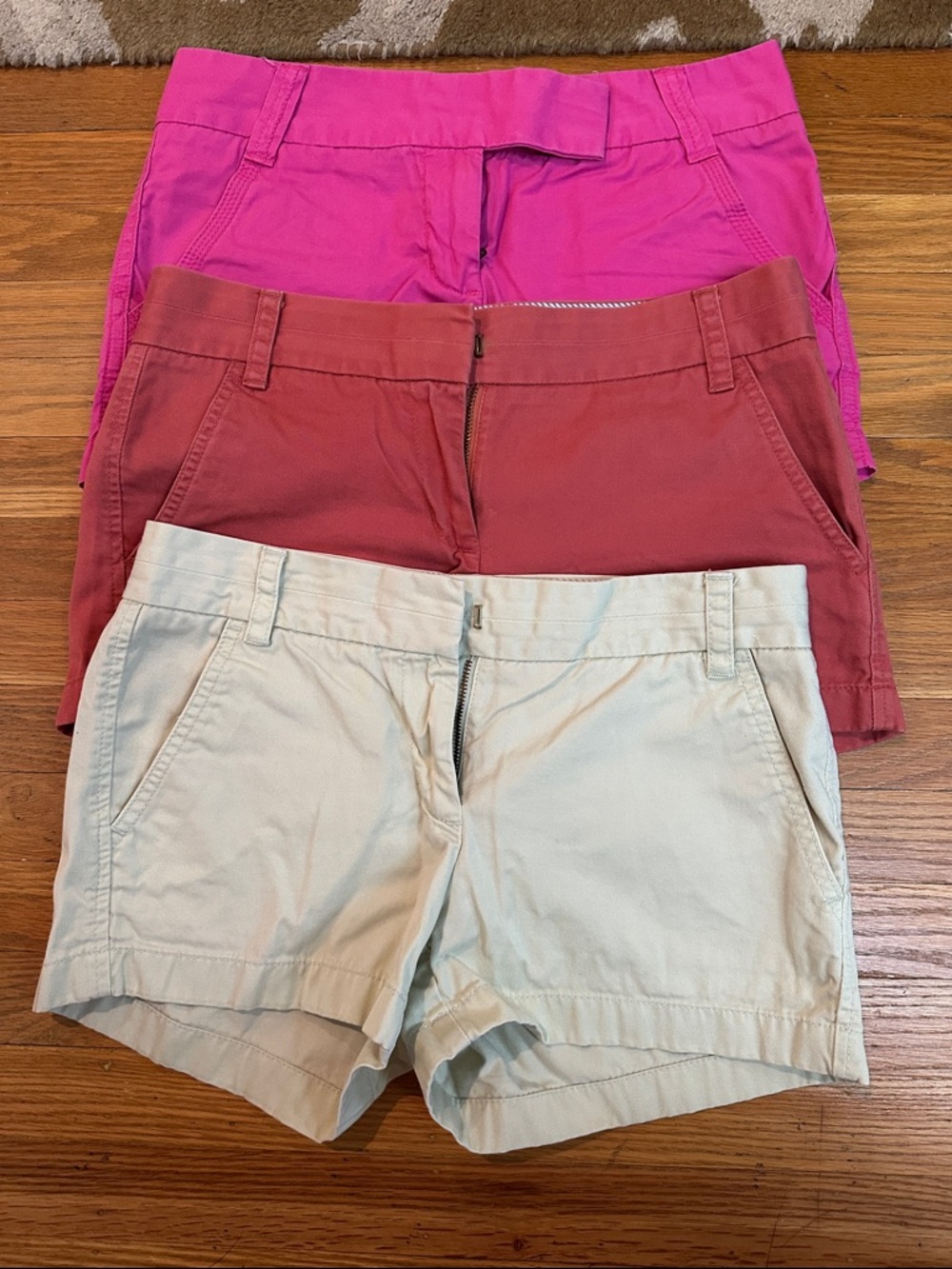 Lot of 3 J.Crew chino shorts Cotton – Pink, Rust, Cream/Soft Yellow, size 2